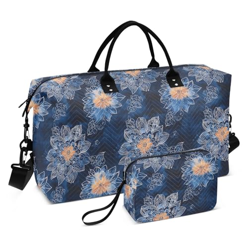 Large Travel Duffel Bag Sports Tote Gym Bag Overnight Weekender Bags Deep Blue Mandala Carry On Luggage with Toiletry Bags