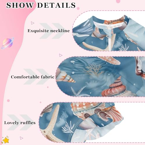 Girls One Piece Swimsuits Long Sleeve Swimsuit Zipper Bathing Suits Starfish Conch Blue Ocean3