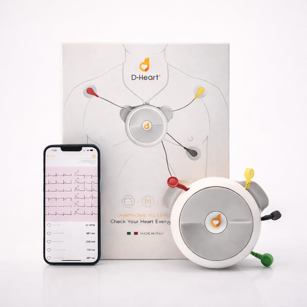 D-Heart ECG Portatile Professionale 8/12 Derivazioni | 60 Elettrodi Inclusi | Calcolo PR, QRS, | PDF Condivisibile | iOS/Android | Per Operatori Sanitari e Pazienti
