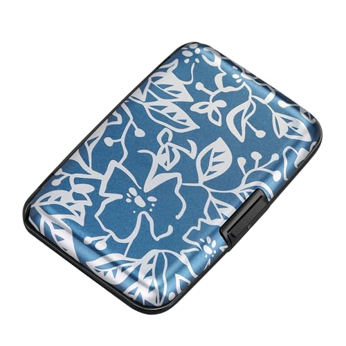 Image of ELFISH RFID Blocking Credit Cards Holder Aluminum Wallet Metal ID Case for Men Women, Blue Printed Pattern