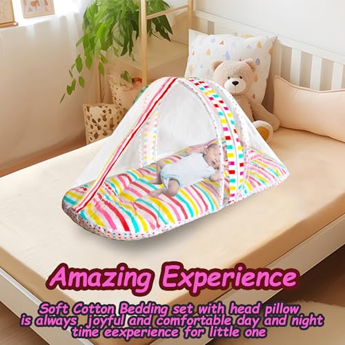 Image of VParents Mite (Stripes) Cotton Bedding Set & Mosquito Net