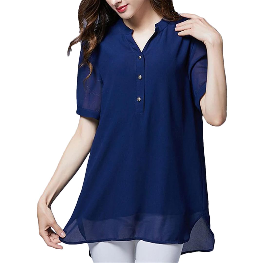 Camicette da donna con scollo a V, casual, a maniche corte, estive, irregolari, a tunica