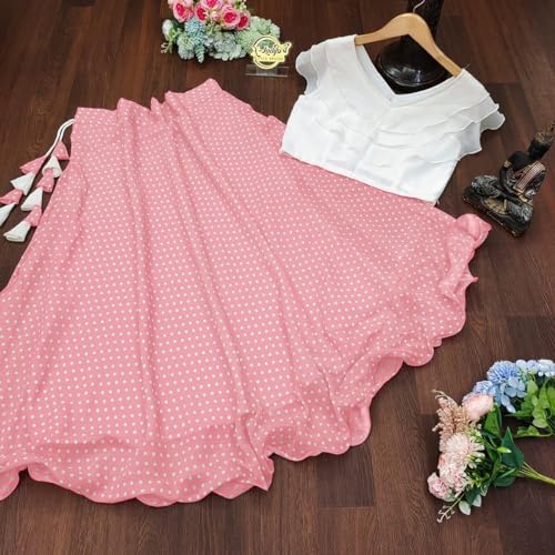Image of Women's Lycra Top with Georgette Skirt | Polka Dot Print Long Flared Maxi | Full Length Flowy Skirt for Women | Stylish Casual Wear