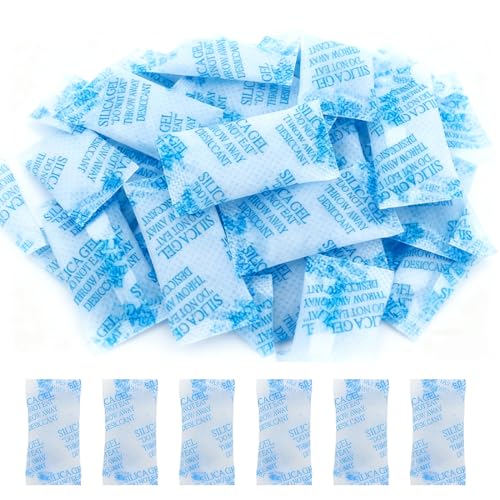 SUJEBKC 100 Piezas Bolsitas Antihumedad, Gel de Sílice Reutilizable (1 g) – Bolsas Deshumidificadoras – Protección contra Humedad para Zapatos, Alimentos, Electrónica, Cámaras y Más