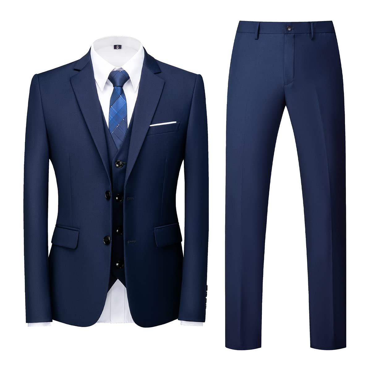 Mens Suits 3 Piece Regular Fit Formal Dress Tuxedo 2 Buttons Business Suit Jacket Vest Trousers