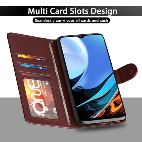 Image of Pikkme Redmi 9 Power /Poco M3 Flip Cover | Genuine PU Leather Finish | Full 360 Protection | Wallet Style | Inbuilt Pockets & Stand | Strong Magnetic Flip Case for Redmi 9 Power /Poco M3 (Brown)