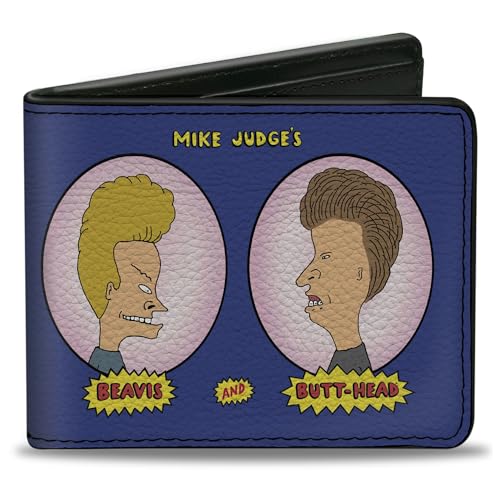 MTV Wallet, Bifold, Beavis and Butt Head Title Logo and Portrait Profiles Blue, Vegan Leather