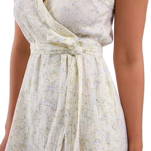 Image of Amazhiyu Women's Cotton Gauze Summer Midi Wrap Dress | Spaghetti Strap, Sleeveless, with Pockets, V-neckline