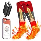 [KLIFE] 電熱ソックス 電熱靴下【40～70℃アプリで制御&合計12000mAh大容量バッテリー付き】スキーソックス usb充電式 APPで無段階温度調節 タイマー機能 バッテリー式暖房靴下 速暖 高伸縮性 丸洗い可 男女兼用（1足入り，23~27cm，クリスマスレッド）