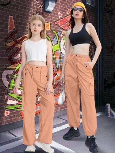 Image of Cromoncent Cargo Pants Girls & Women Parachute Pants Y2K Baggy Rave Clothes Waterproof with Pockets, 6 Years - 3XL