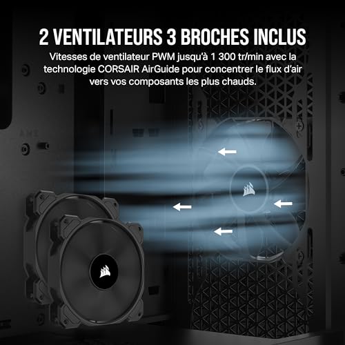 Corsair 3000D Airflow - Boîtier PC Mid-Tower - Ventilateurs 3 Broches - Support GPU 4 Emplacements - Convient pour 8 Ventilateurs 120mm - Design High-Airflow - Noir
