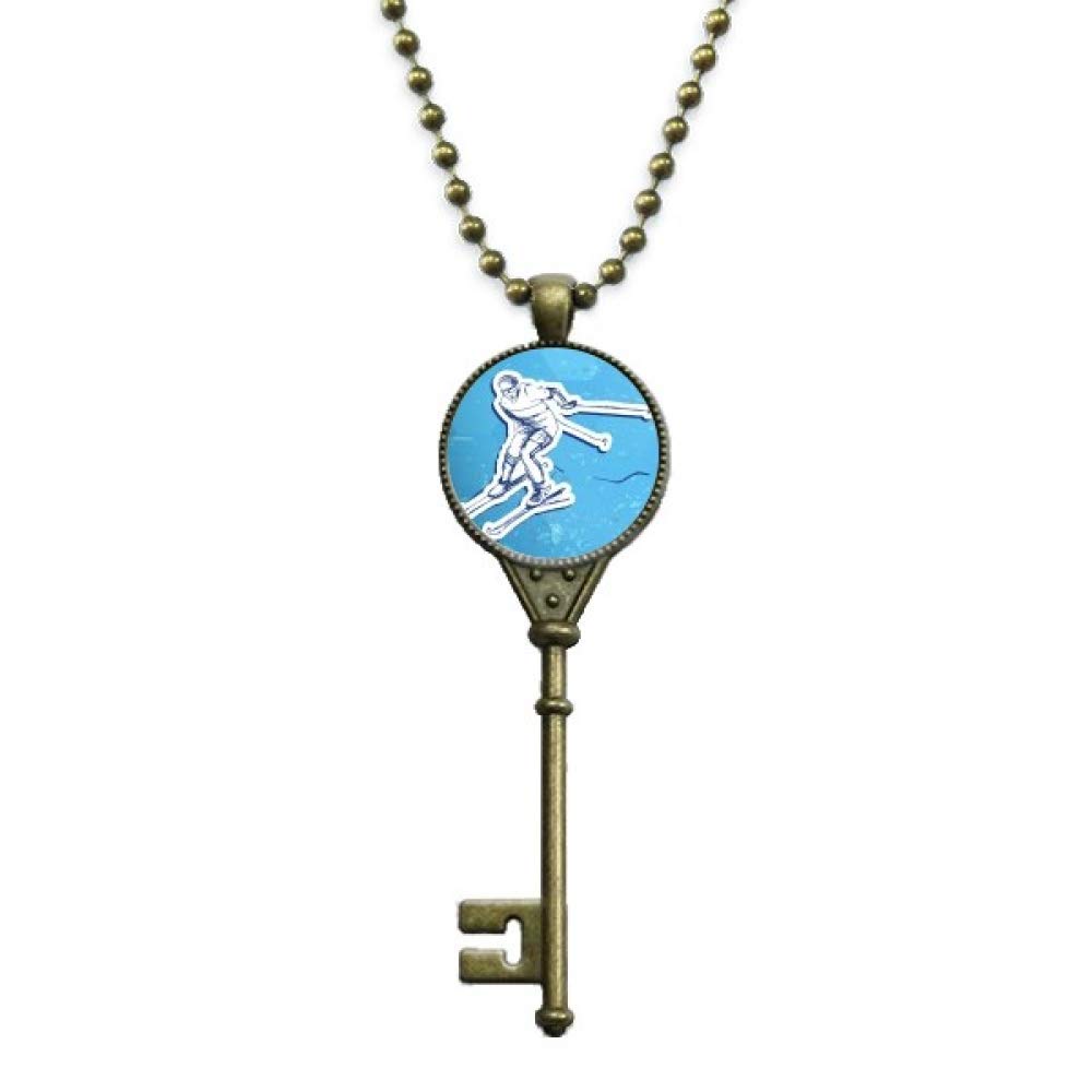 DIYthinker Winter Sport Ski Action Illustration Key Necklace Pendant Tray Embellished Chain