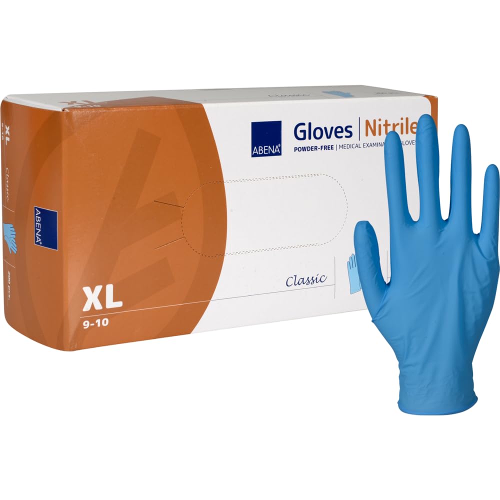 ABENA Guantes desechables de nitrilo, 2000 unidades (10 paquetes de 200 unidades, tamaño XL), aptos para alimentos, resistentes a desgarros, sin látex, sin polvo, guantes higiénicos para limpieza,