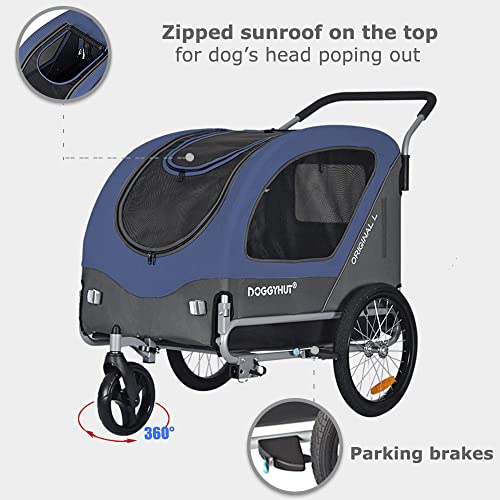 Doggyhut Original Large Fahrradanhänger & Hundebuggy 2 in 1 für Hunden bis 35kg Hundeanhänger Jogger Hundewagen mit Feststellbremse Tiggo 80405