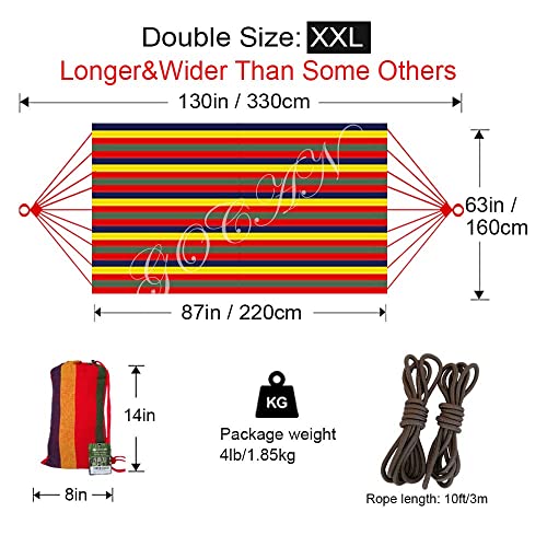 Gocan Brazilian Double Hammock 2 Person Extra Large 220X160Cm Total Length 330Cm Load 500Lb Canvas Cotton Hammock For Patio Porch Garden Backyard Lounging Outdoor And Indoor(Rainbow) Xxl #TOP3