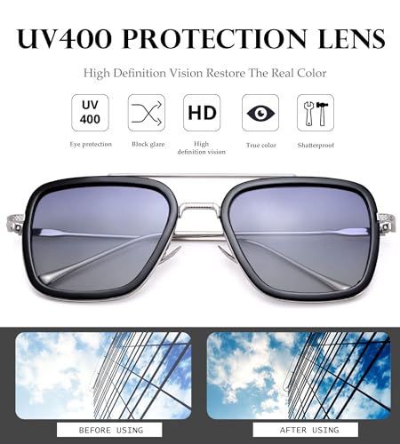 Image of Tony Stark Polarized Sunglasses for Men - Women Vintage Aviator Square Metal Frame Iron Man Edith Glasses