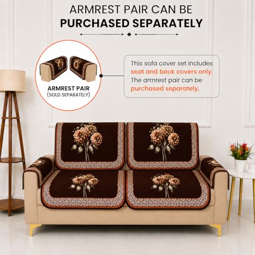 Image of Homerz 'Brooklyn Series' Premium Sofa Cover | Quilted Floral Design | Non-Slip Washable Sofa Protector | Soft Anti Slip Fabric (Brown, 2 Seater, Seat Cover with Backrest)
