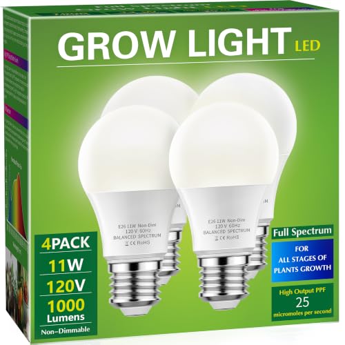 Image of Briignite Grow Light Bulbs, Full Spectrum Grow Light Bulb, LED Grow Light | Grow Light Bulb A19, Plant Light Bulbs E26, 11W Grow Bulb 100W Equivalent, Grow Light for Indoor Plants, Seed Starting,4 Pack