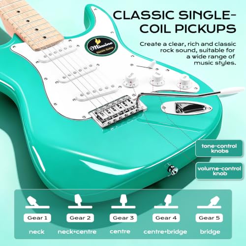 Image of Electric Guitar Beginner Kits, 6 Strings 39 Inch Solid Body Guitarra Electricar Set for Adults With Gig Bag, Strap, Tremolo Arm, Cable & Picks MS100 (Green1)