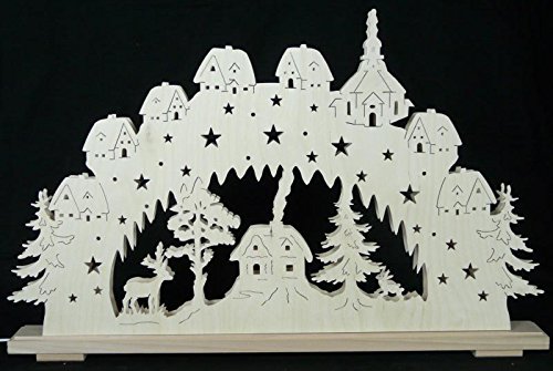 Voûte en bois de Seiffen décoration de fenêtre de Noël en bois sculpté et lumineux 70x43cm
