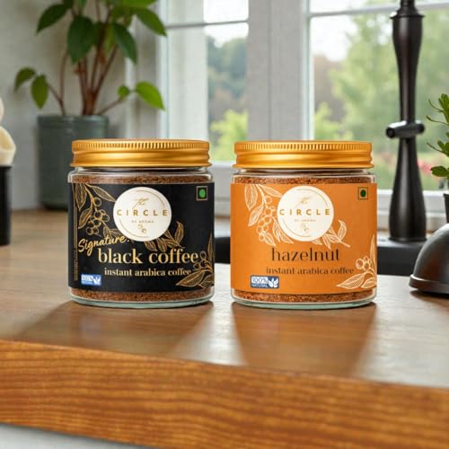 Image of TCOA Signature Combo of Instant Black Coffee & Hazelnut Coffee | Dark Roast | Rich Aroma (50 gram Each, Dark Roast)