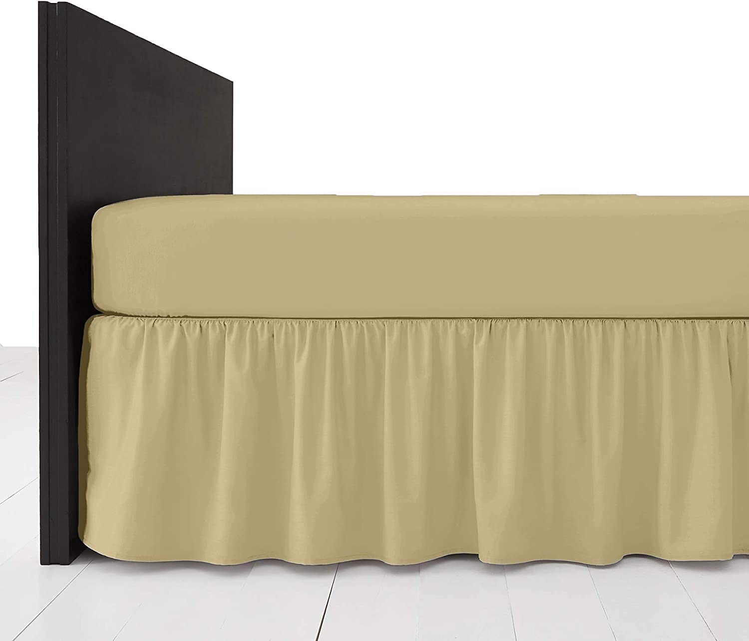 Plain Dyed Poly Cotton Soft Frilled Base Valance Sheets Bed Sheets Covers (Double, Latte)