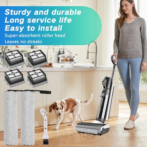 Image of Roller Brush and Filters Replacement Parts for Tineco Floor One S5 Combo /S5 Combo Power Kit Cordless Wet Dry Vacuum Cleaner- 2 Roller Brushes + 4 HEPA Filters + 1 Cleaning Brush (7 Pcs)