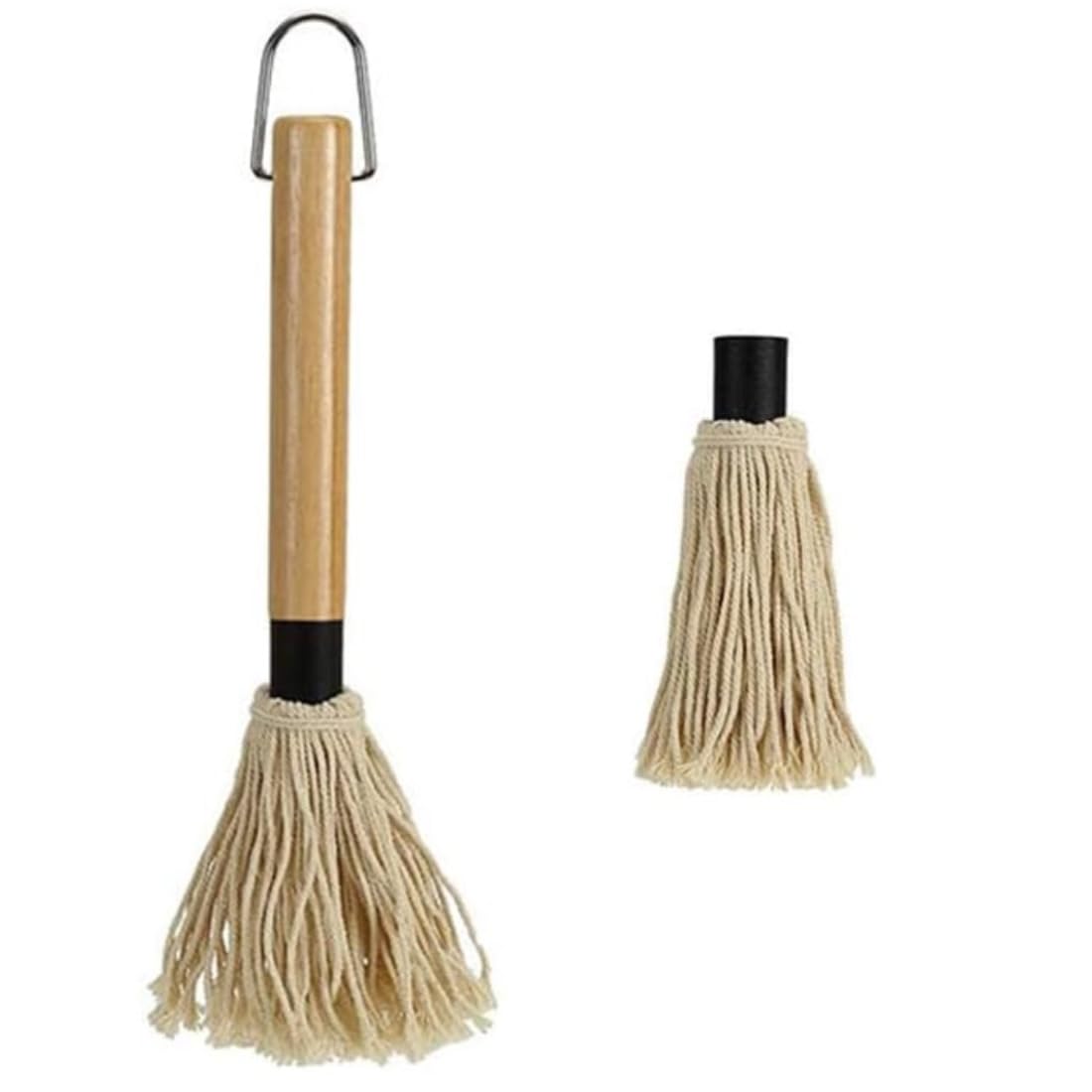 SGERUFZ Pennelli per Barbecue Legno, Spazzole Mocio per Salsa Barbecue Marinate con Manico in Legno, Pennelli Cucina Testa in Cotone Lavabile con 1 Testine di Ricambio, per Arrostire e Grigliare