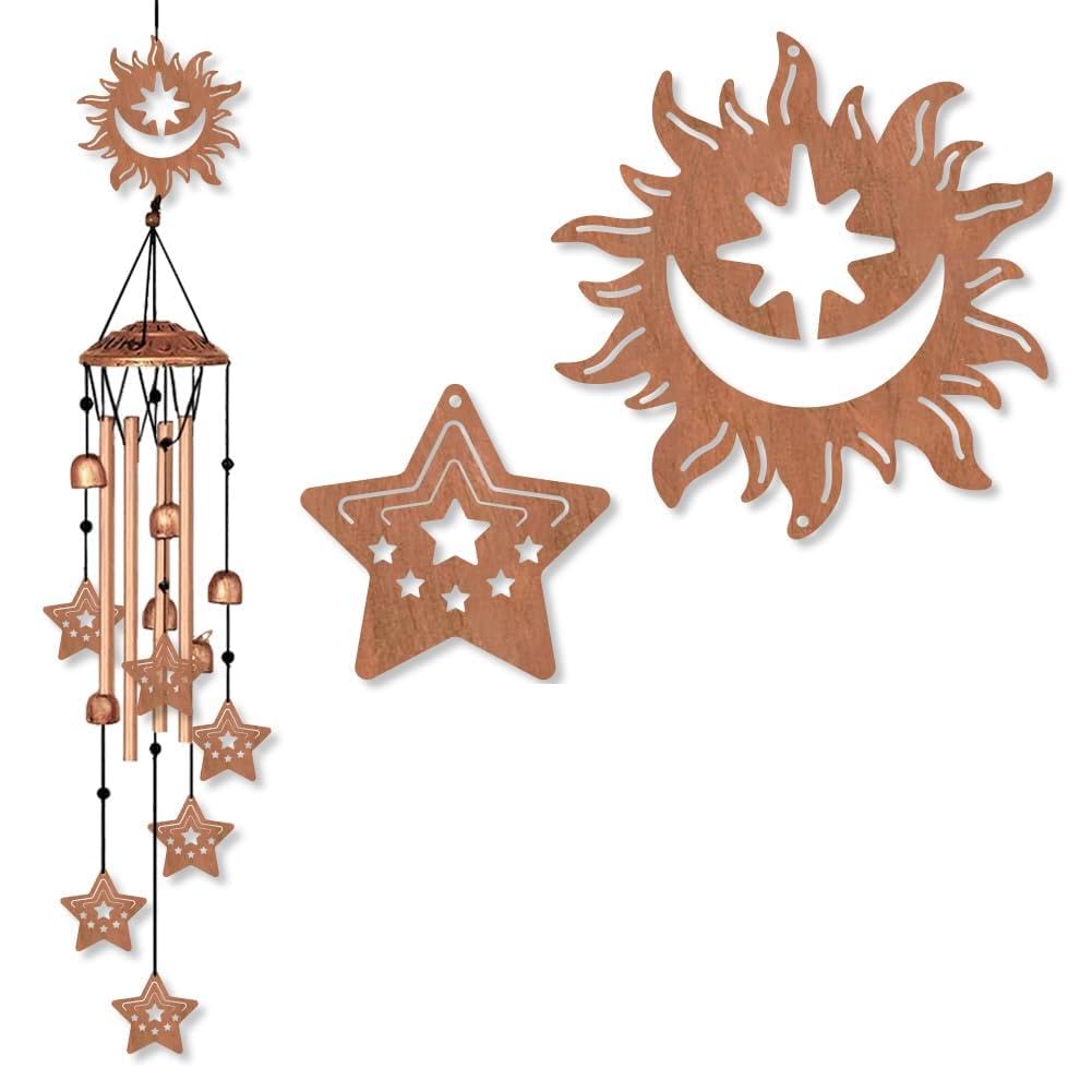 INFUNLY Sun Moon Face Campanelli a vento per esterni Stelle in metallo Carillon a vento in alluminio Tubi a vento Memorial Campane a vento Musica retrò con campane per cortile Decorazione da giardino