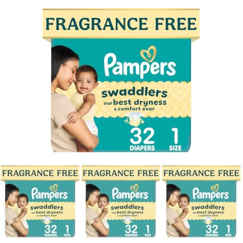 Image of Pampers Swaddlers Diapers, Size 1 (8-14 lbs), 32 Count, Fragrance Free, Hypoallergenic, Absorbent, Pediatrician Recommended, Skin Safe (Pack of 4)