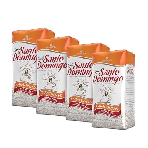 Image of Cafe Santo Domingo Caracolillo, 16 oz Bag, Ground Peaberry Coffee, Medium Roast - Product from the Dominican Republic (Pack of 4)