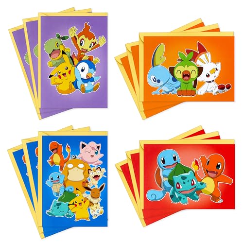 Hallmark Pokmon Cards for Kids (12 Blank Cards with Envelopes) Pikachu Bulbasaur Charmander Squirtle for Birthdays Back to School Any Occasion