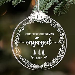 ZUNON Glass First Christmas Engaged 2022 Wedding Decoration Ornaments Engagement Mr Mrs Newlywed Married Wedding Holiday…