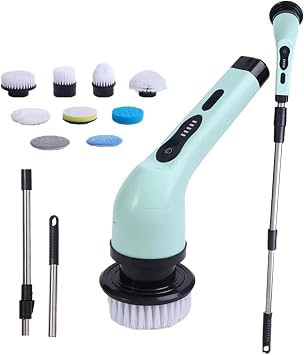 Cordless Electric Spin Scrubber, 360 Rotating Handheld Bathroom Scrubber with 9 Replaceable Cleaning Brush Heads 90Mins Work Time for Cleaning Kitchen,Tile,Tub Floor,Sink,Window,StoveGreen