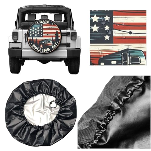 Image of Universal Fit Spare Tire Cover for RV, SUV, and Camper Trailers - Weatherproof Wheel Protector, Flag I Hate Pulling Out Decorative Camper Spare Tire Cover 16 in