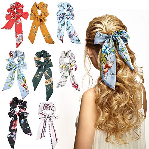 8 Pieces Bowknot Hair Scrunchies Scrunchy Hair Ties Elastic Bow Hair Bands for Women Girls Hair Accessories (Color Set 4, Chiffon)