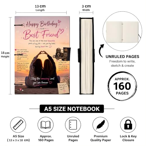 Image of Happy Birthday Bestie Diary Notebook 7x5 Inch 160 Pages Unruled Journal for Notes