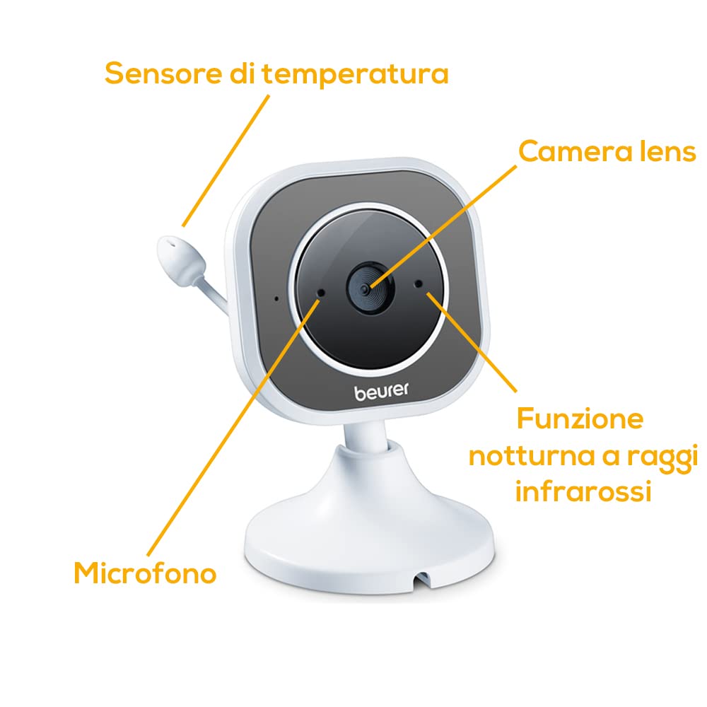 Beurer BY 110 Babyphone Video Wi-Fi con Funzione di Visione Notturna a Infrarossi e Modalita ECO, Grigio