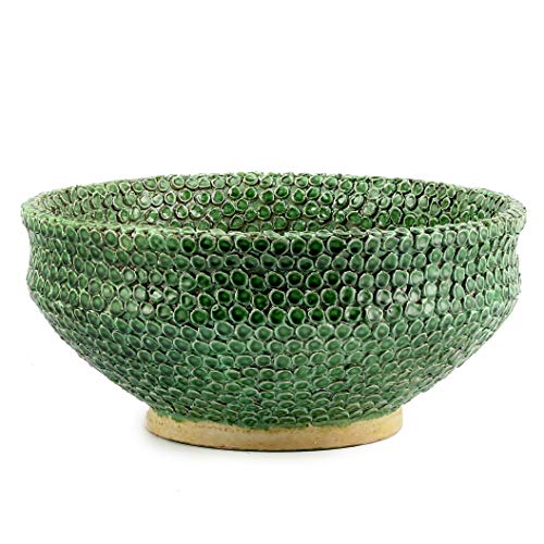 DOLFI BUTTON GREEN: Round Bowl Centerpiece with hand applied button motif- GREEN