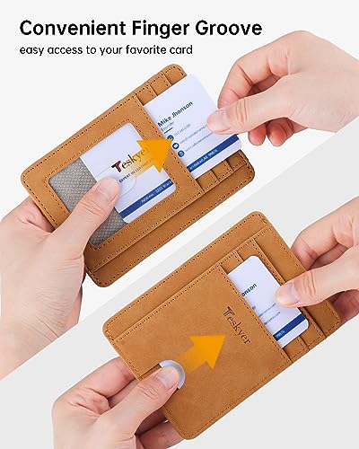 Image of Teskyer Slim Minimalist Wallet for Men, RFID Front Pocket Card Holder | Ultra Slim Front Pocket Design, 8 Card Slots, RFID Protection, Smooth Faux Leather for Everyday Carry