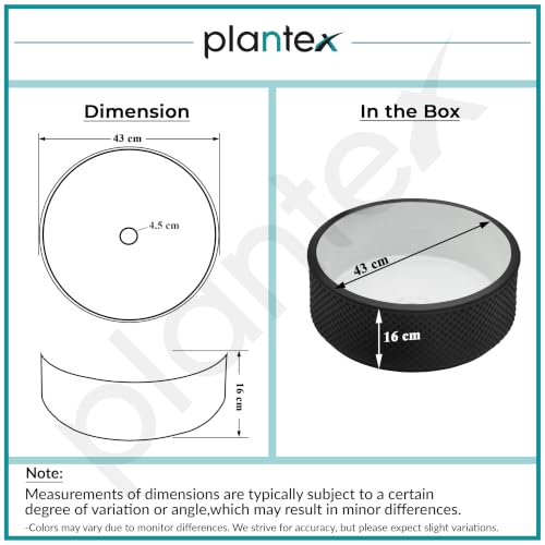 Image of Plantex Round Ceramic Table Top Wash Basin /Designer Counertop Washbasin /Vessel Sink for Bathroom /Home /Restaurant (White & Black-17 x 17 x 6 Inch)