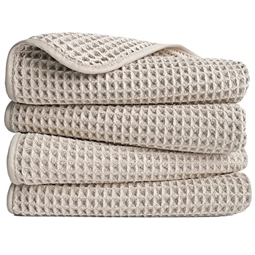 POLYTE Microfiber Lint Free Hand Towel, 16 x 30 in, 4 Pack (Waffle Weave)