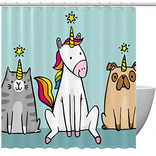 Rideau de douche avec crochets solides motif carlin licorne lavable