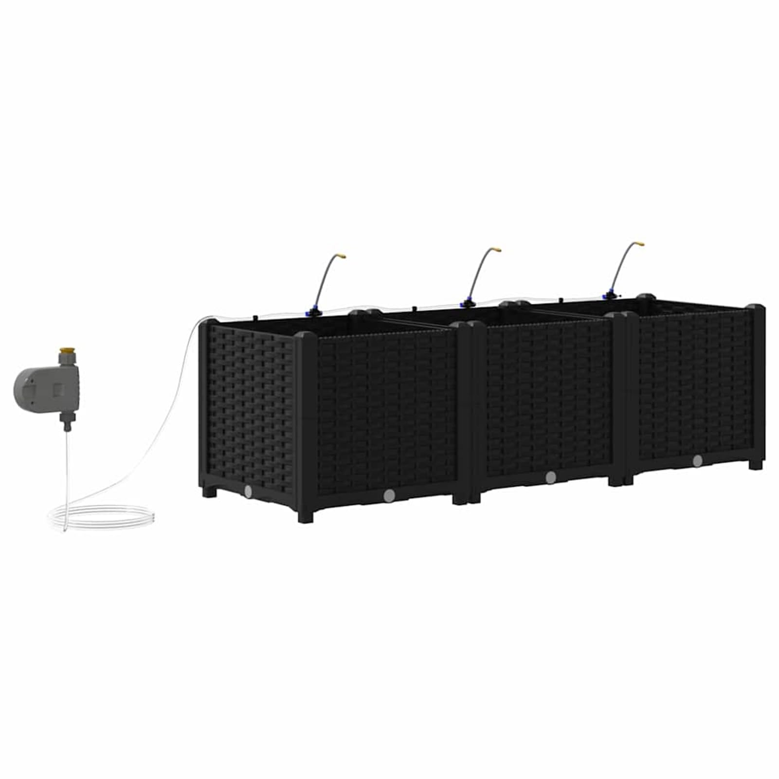 Geecher Vaso da Giardino 3 Pezzi, con Sistema di irrigazione Integrato, 120x40x37,5 cm, in Acciaio Nero, fioriera per Esterno per Principianti e Appassionati di Giardinaggio