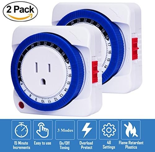 24 Hour Plug-in Wall Heavy Duty Mechanical Timer Switches Grounded, 2 PACK