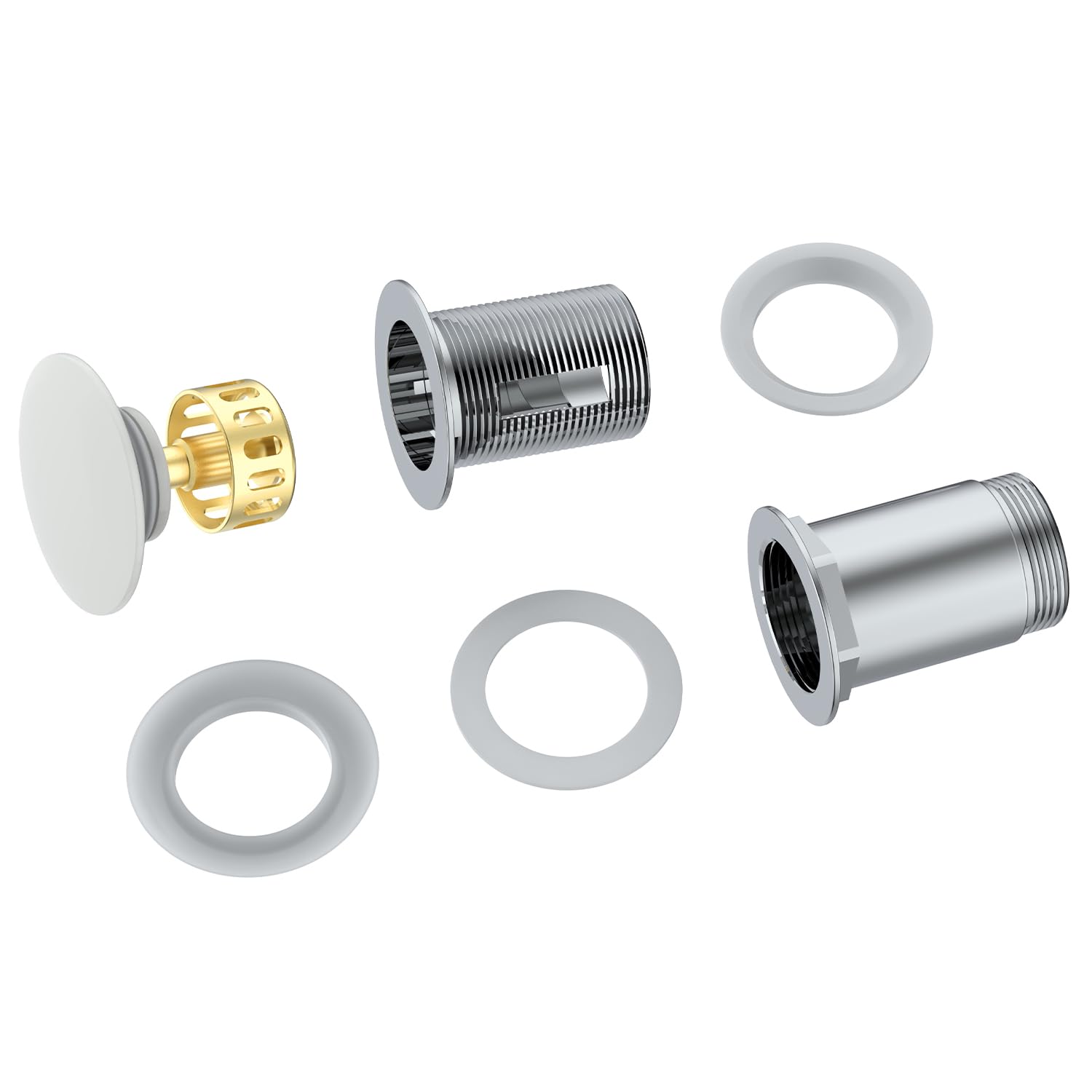 Desagüe Lavabo Blanca con o sin Rebosadero, Tapon Lavabo Click Clack, Tapa Blanca de Cerámica, Válvula Desagüe Pop Up con Cesta Filtrante, Universal G1 1/4" para Baño y Aseo