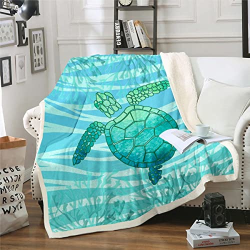 Erosebridal Ocean Throw Blanket For Couch Sea Turtle Fleece Blanket For Kids Toddler, Aqua Tortoise Sherpa Blanket Queen Size Marine Animal Blanket, Teal Zebra Print Bed Blanket, Coral Decor Soft Cozy #TOP9