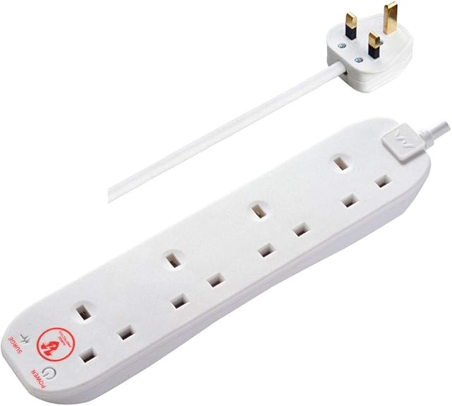 Masterplug SRG44-MP Four Socket Power Surge Protected Extension Lead, 4 Metres, 25 x 5.5 x 3 cm, White