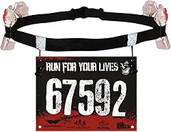 Cinto Porta Número para Corrida e Triathlon, Elástico com 6 Compartimentos para Gel, Ajustável 50-135cm, Preto