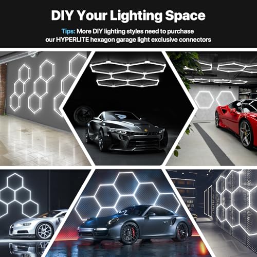 hyperlite gen 2 hexagon garage lights 168w 16800lm 5 grids hexagon led light 6500k ultra bright honeycomb hex lights durable design for garage shop basement barber homegym